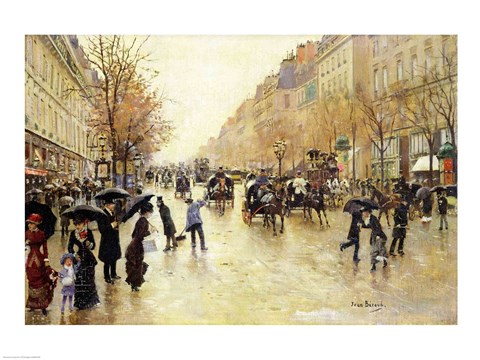 Framed Boulevard Poissonniere in the Rain Print