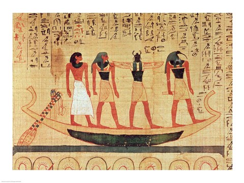 Framed Papyrus depicting a man being transported on a barque to the afterlife Print