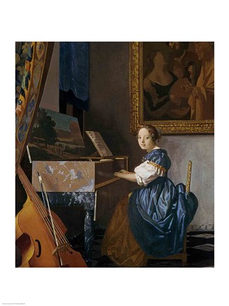 Framed Young Lady Seated at a Virginal Print
