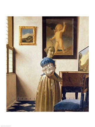 Framed Lady standing at the Virginal Print