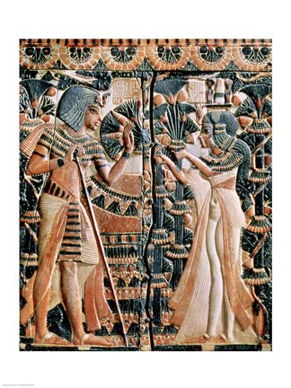 Framed Tutankhamun and his wife Ankhesenamun in a garden Print