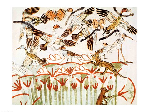 Framed Fishing and fowling in the marshes, detail of the birds, from the Tomb Chapel of Menna Print