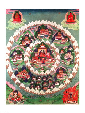 Framed Paradise of Shambhala, Tibetan Banner Print