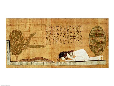 Framed Funerary papyrus depicting the deceased prostrate in front of the crocodile Print