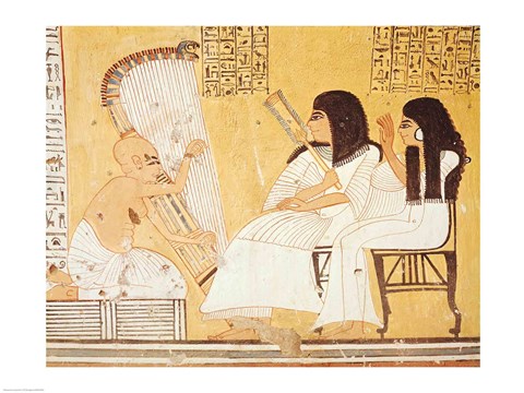 Framed deceased and his wife listening to a blind harpist Print