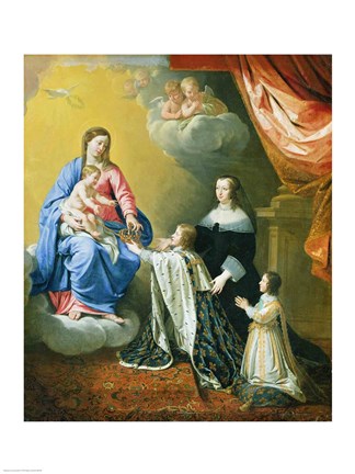 Framed Virgin Mary gives the Crown and Sceptre to Louis XIV, 1643 Print