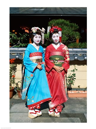 Framed Portrait of two geishas Print