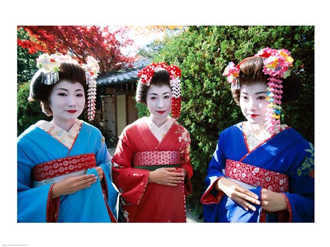 Framed Three geishas, Kyoto, Honshu, Japan Print