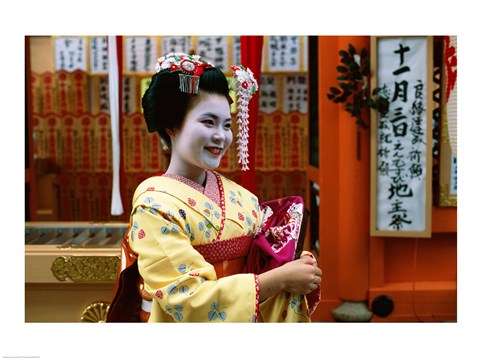 Framed Geisha in Yellow Print