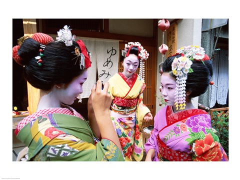 Framed Three geishas, Kyoto, Honshu, Japan (three women) Print