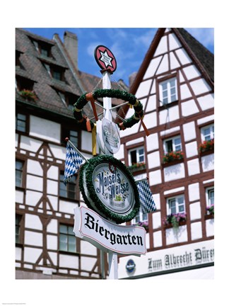 Framed Beer Garden Sign, Franconia, Bavaria, Germany Print