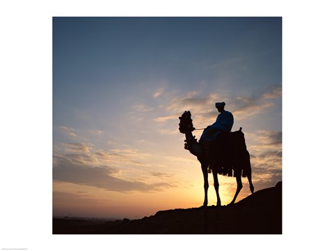 Framed Silhouette of a man on a camel, Giza, Egypt Print
