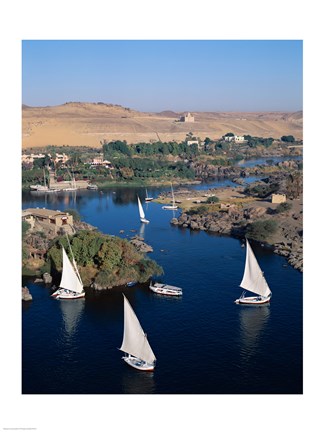 Framed Feluccas on the Nile River, Aswan, Egypt Print