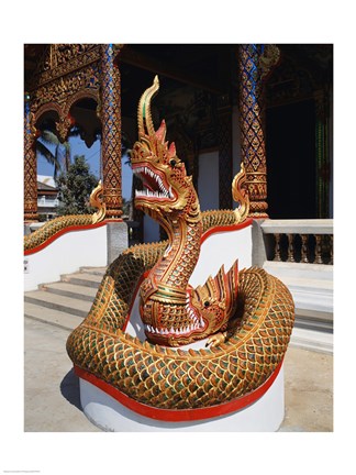 Framed Snake Statue, Naga Temple, Chiang Mai Province, Thailand Print