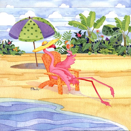 Framed Beach Chair Flamingo Print