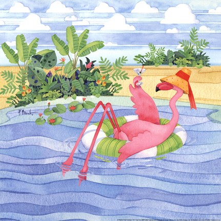Framed Martini Float Flamingo Print