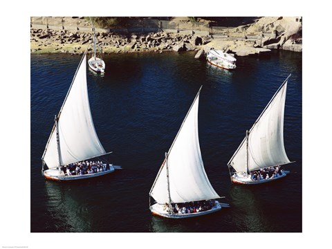 Framed Sailboats in a river, Nile River, Aswan, Egypt Print