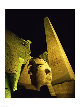 Framed Statue at night, Temple of Luxor, Luxor, Egypt Print