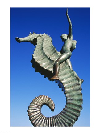 Framed Sea horse statue, Puerto Vallarta, Mexico Print