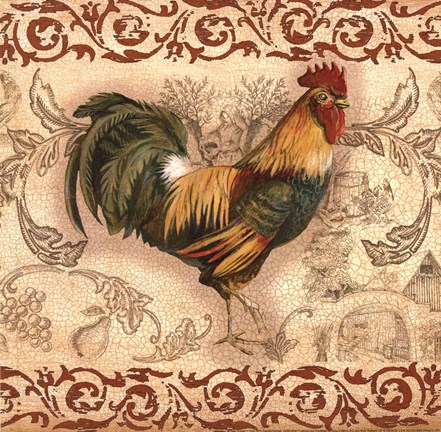 Framed Toile Rooster II Print