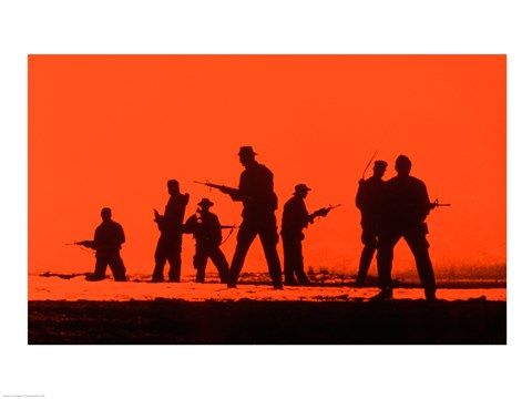 Framed Silhouette of army soldiers, US Military Special Forces Print