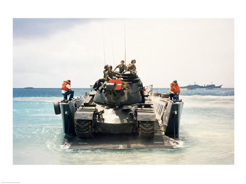 Framed Army soldiers on a military tank in the sea, M551 Sheridan Print