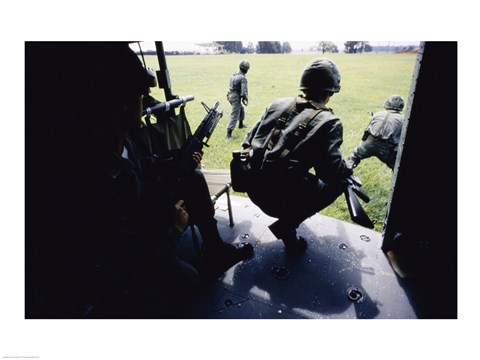 Framed UH-1H, Troops Dismounting from Helicopters Print