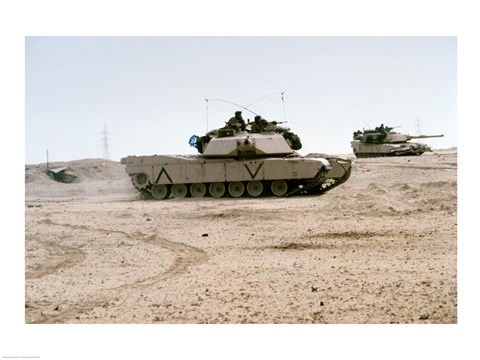 Framed Kuwait: Two M-141 Abrams Main Battle Tanks Print