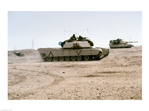 Framed Kuwait: Two M-141 Abrams Main Battle Tanks Print