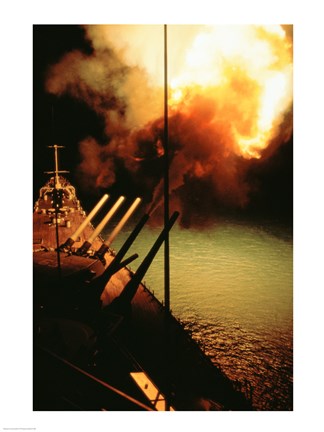 Framed Mark-7 Guns fired from the USS Missouri Print