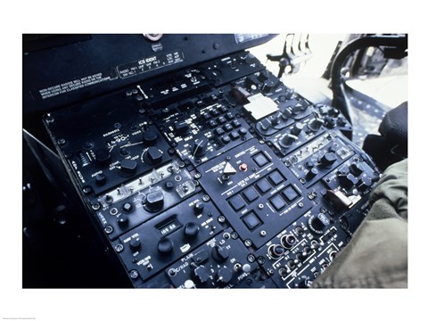 Framed Central Control Console in the Cockpit of a UH-60A Black Hawk Helicopter Print