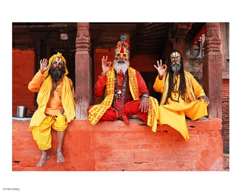 Framed Three Saddhus at Kathmandu Durbar Square Print