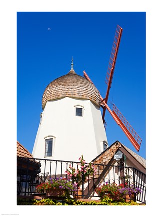 Framed Windmill on Alisal Road, Solvang, Santa Barbara County, Central California up close Print