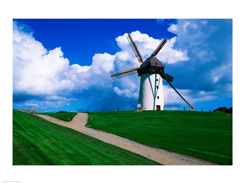 Framed Traditional windmill in a field, Skerries Mills Museum, Skerries, County Dublin, Ireland Print