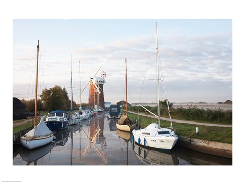 Framed Drainage windmill at the riverside, Horsey Windpump, Horsey, Norfolk, East Anglia, England Print