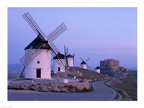 Framed Windmills, La Mancha, Consuegra, Castilla-La Mancha, Spain In Blue Light Print