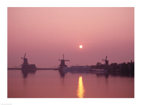 Framed Windmills at Sunrise, Zaanse Schans, Netherlands Print