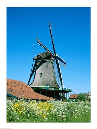 Framed Windmill and Cyclists, Zaanse Schans, Netherlands Print