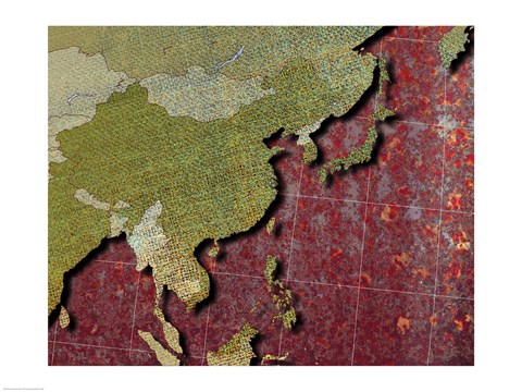 Framed Close-up of a world map - red Print