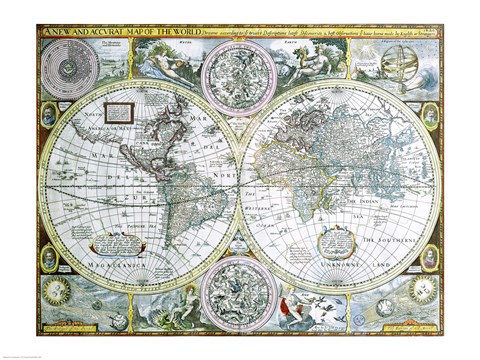 Framed Close-up of a world map, John Speed, 1626 Print
