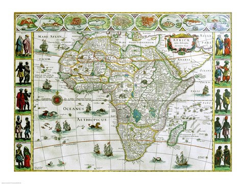Framed Close-up of the map of Africa, Joan Bleau, 1630 Print