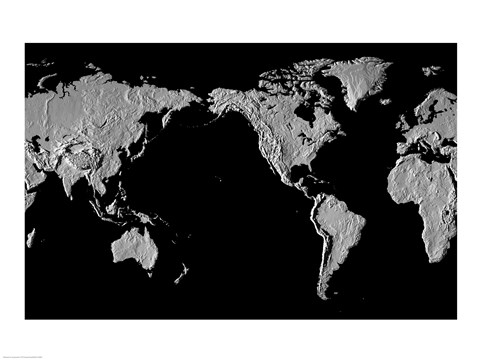 Framed Close-up of a world map - black Print