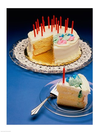 Framed Close-up of candles on a birthday cake Print