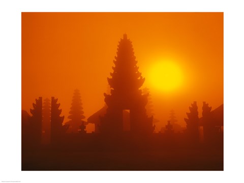 Framed Silhouette of a temple at sunrise, Bali, Indonesia Print