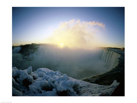 Framed Sunrise over a waterfall, Niagara Falls, Ontario, Canada Print