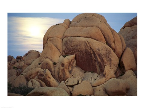 Framed Boulders at sunrise, Joshua Tree National Monument, California, USA Print