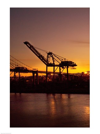 Framed Sunrise, Port of Long Beach, CA, USA Print