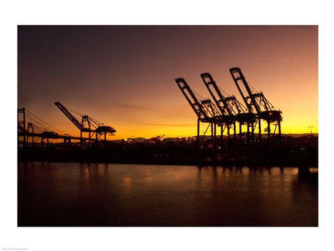 Framed Sunrise, Port of Long Beach, CA, USA Print