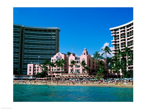 Framed Hotel on the beach, Royal Hawaiian Hotel, Waikiki, Oahu, Hawaii, USA Print