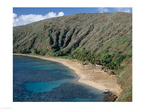Framed High angle view of a bay, Hanauma Bay, Oahu, Hawaii, USA Landscape Print